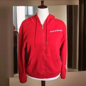 La Lux Trust In The Lord Red Hoodie Zip up womens size XL Faith
